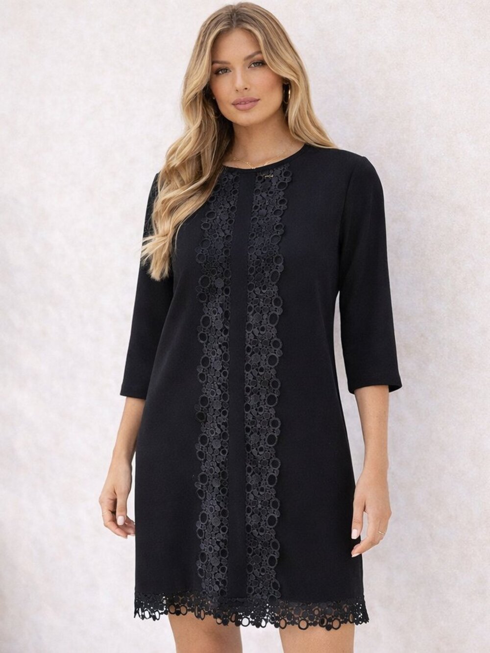 NEW Dina Agam Anthropologie Black Lace Shift Dress Minimalist Elegant Cocktail S